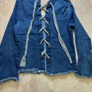Noelle Blue Denim top with Frayed Edges
